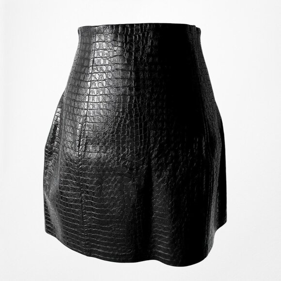 Zara Black Crocodile Faux Leather Button Front High Waisted Mini Skirt Size XS/S - Picture 5 of 6